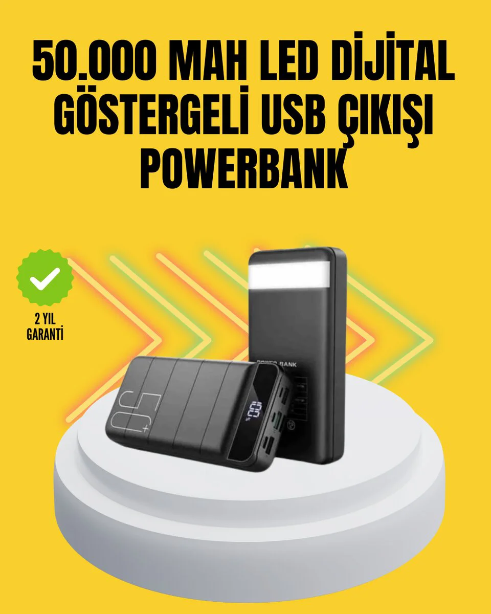 Profesyonel 50.000 mAh Powerbank – Aynı Anda Birden Fazla Cihaz Şarj Eden Dayanıklı ve Güvenli Taşınabilir Şarj Cihazı