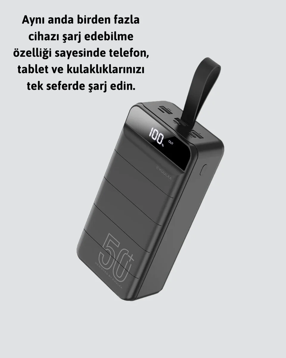 Profesyonel 50.000 mAh Powerbank – Aynı Anda Birden Fazla Cihaz Şarj Eden Dayanıklı ve Güvenli Taşınabilir Şarj Cihazı