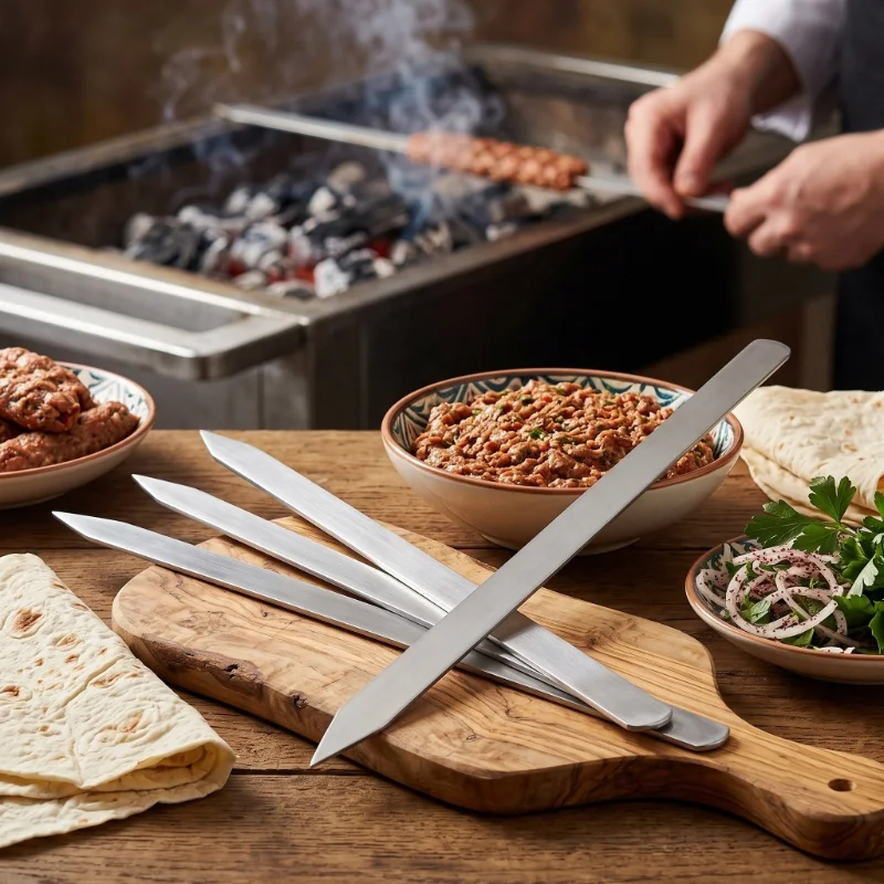 Profesyonel Adana Kebap Şişi - 60 cm - Yassı Metal - Mangal Ekipmanı Profesyonel Adana Kebap Şişi - 60 cm - Yassı Metal - Mangal Ekipmanı