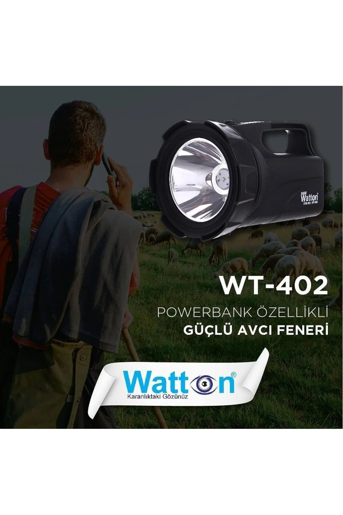 Profesyonel Avcı Feneri 30 W Gücünde Wt-402 Siyah