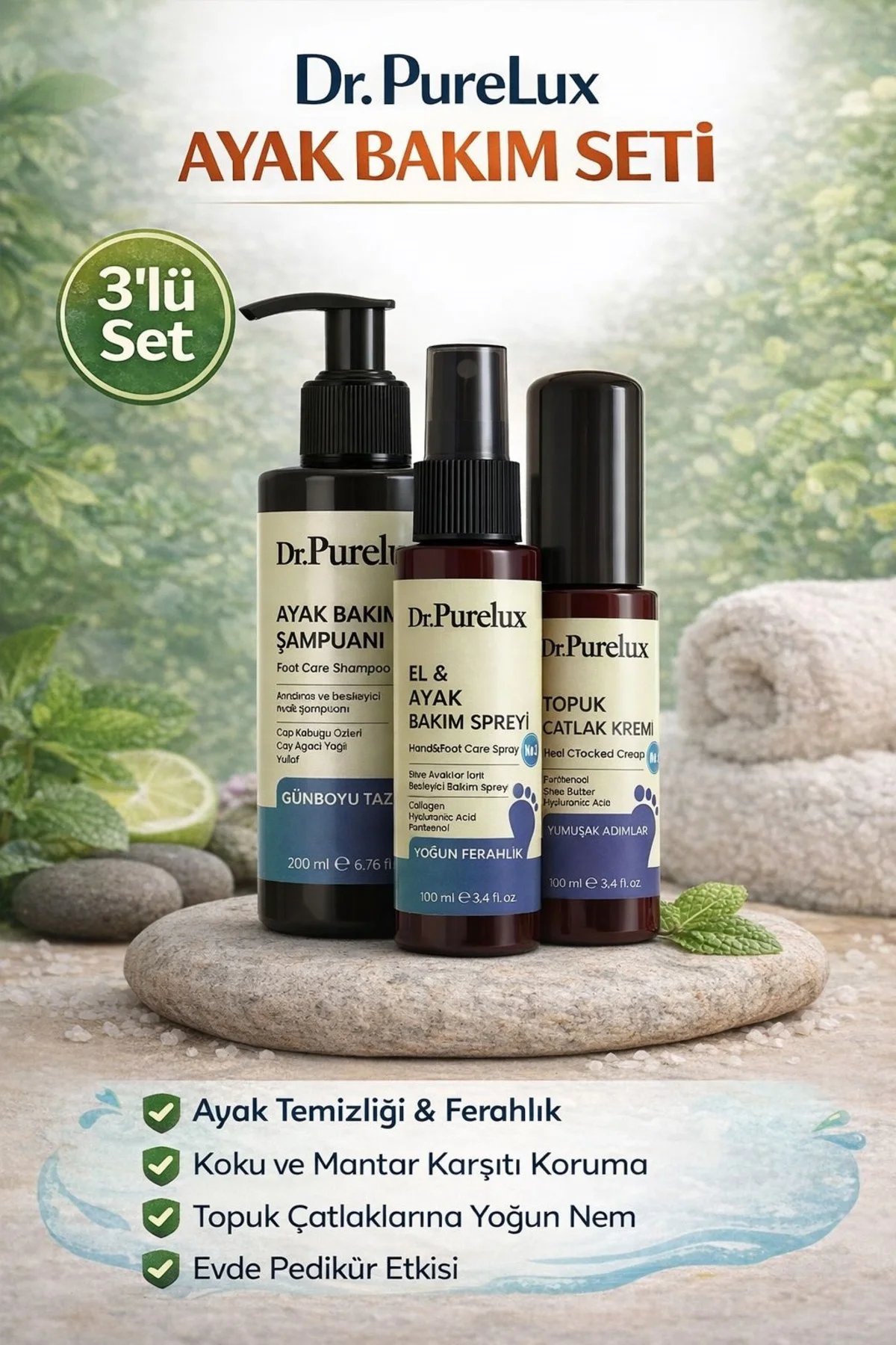 Profesyonel Ayak Bakım Seti | Topuk Çatlak Kremi + Ayak Spreyi + 