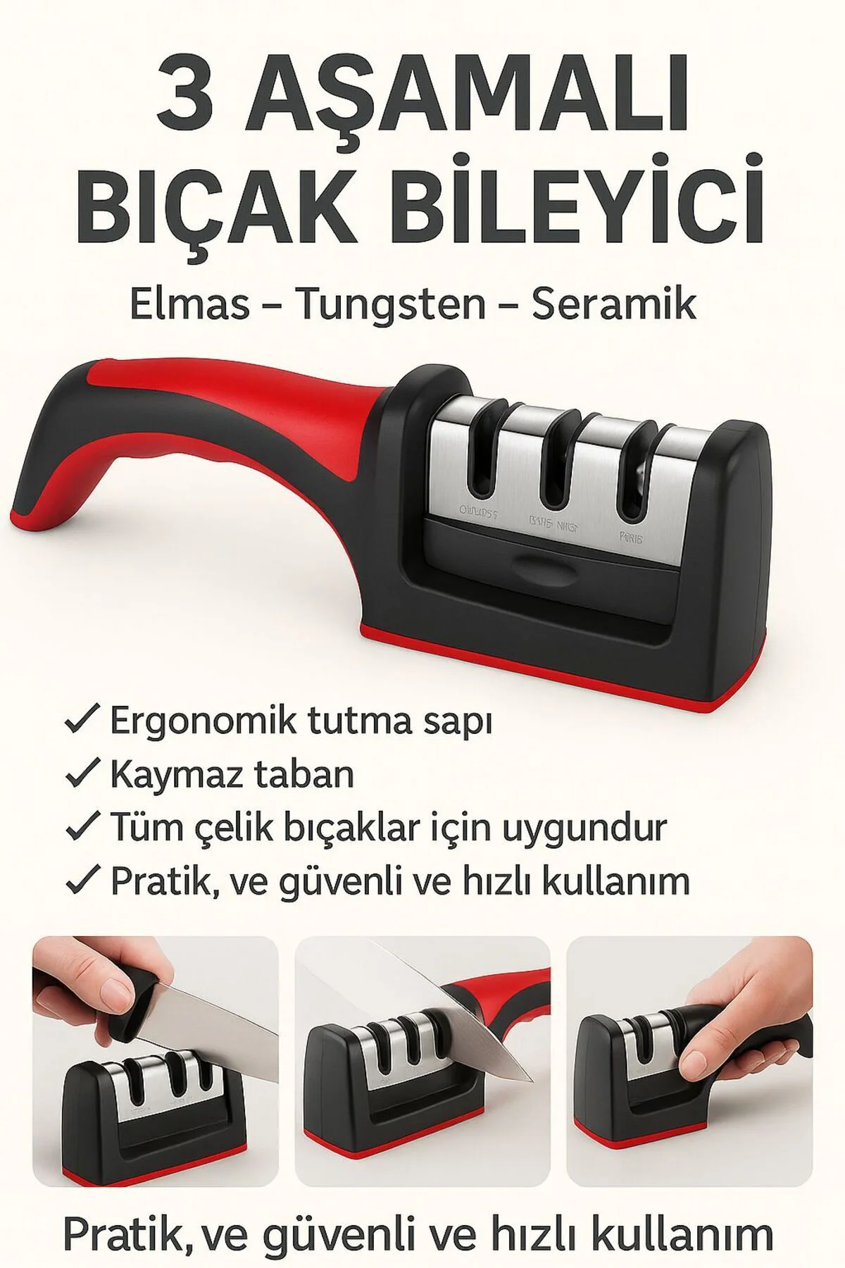 Profesyonel Bıçak Bileme Aleti Mutfak Makası Bileyici 3 Açılı Elm