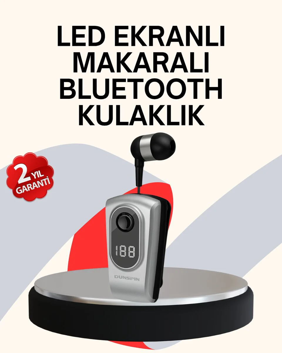 Profesyonel Bluetooth Kulaklık – Klipsli Titreşimli & Dijital Göstergeli
