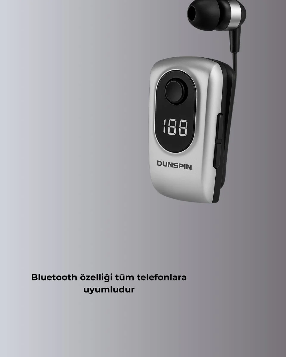 Profesyonel Bluetooth Kulaklık – Klipsli Titreşimli & Dijital Göstergeli