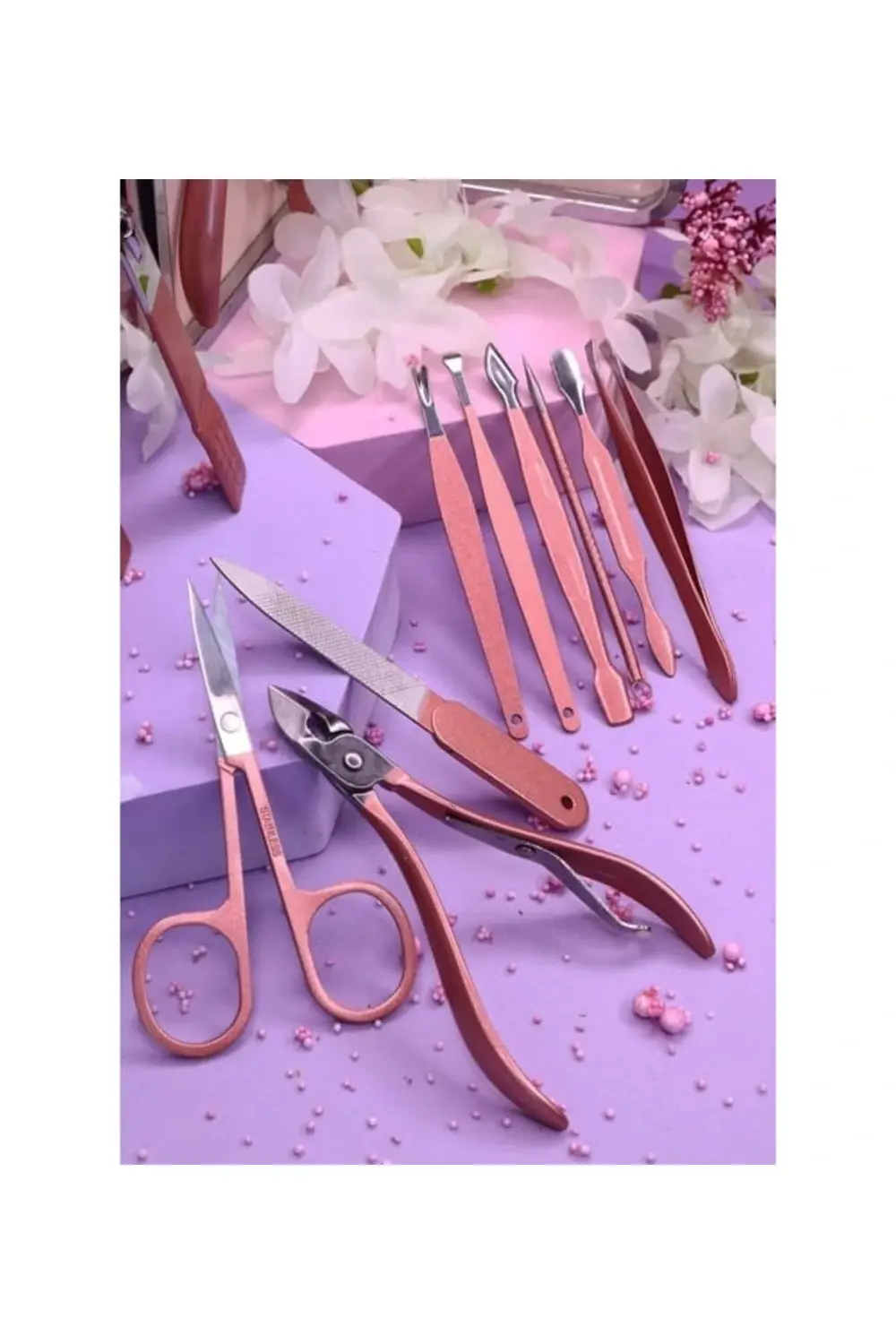 Profesyonel Çantalı Tırnak Bakım Manikür Seti Pembe Renk 12 Parça