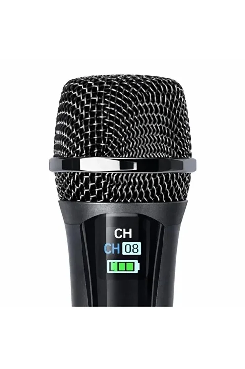 Profesyonel Çiftli Kablosuz Mikrofon Seti Karaoke Şarj Edilebilir 50 Metre