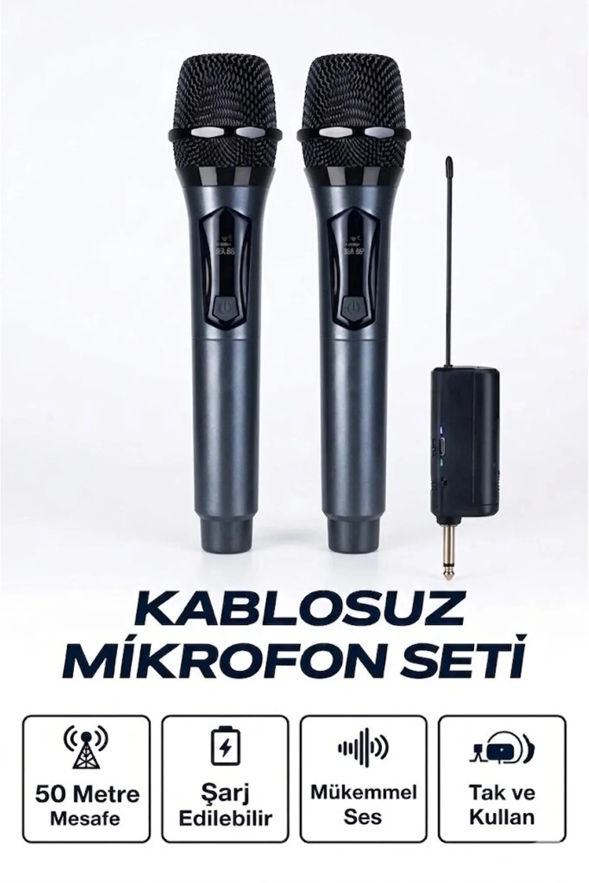 Profesyonel Çiftli Kablosuz Mikrofon Seti Karaoke Şarj Edilebilir