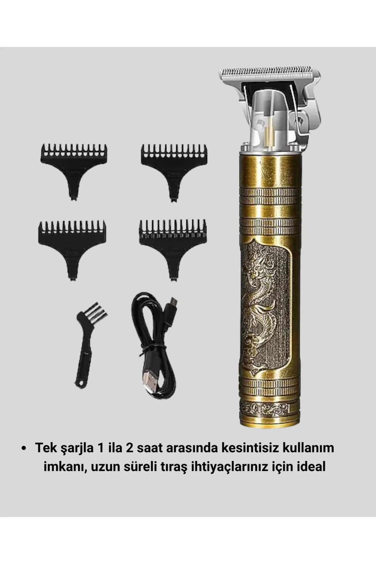 Profesyonel Çizik Tıraş Makinesi – T Çelik Bıçaklı, 120 Dakika Şarjlı Kullanım, 3 Başlıklı