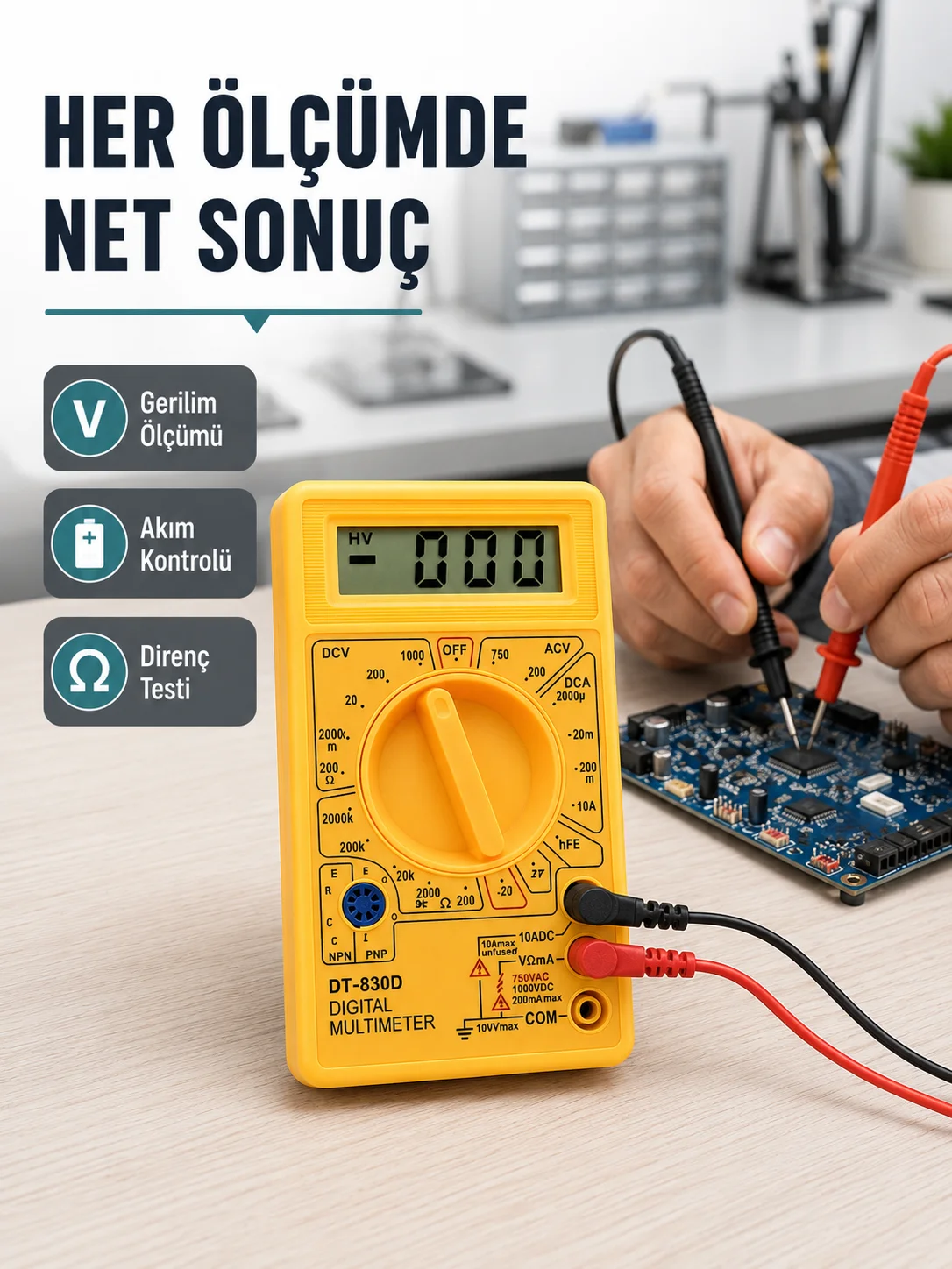 Profesyonel Dijital Multimetre Volt Amper Direnç Ölçümü Yeni Nesil