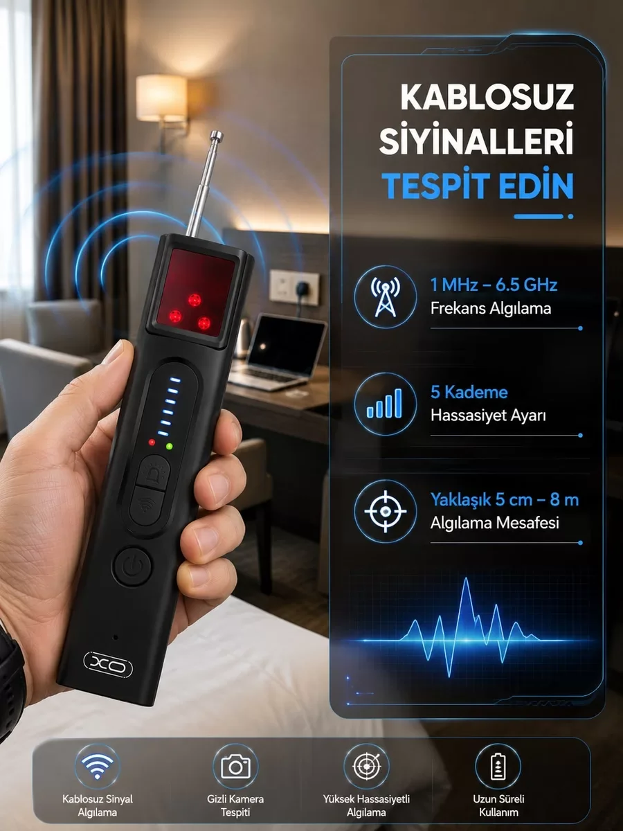 Profesyonel Gizli Kamera ve Kablosuz Sinyal Dedektörü - Seyahat ve İş Güvenliği İçin Kapsamlı Çözüm