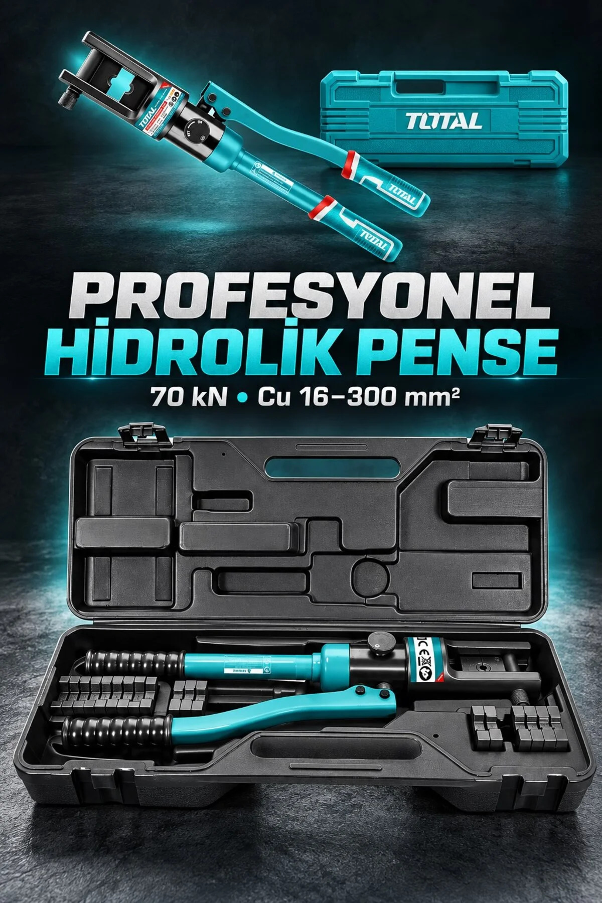 Profesyonel Hidrolik Kablo Pabuç Sıkma Pensesi – 70 kN, 16–240 mm², Full Kalıp Takımı Dahil - Görsel 3
