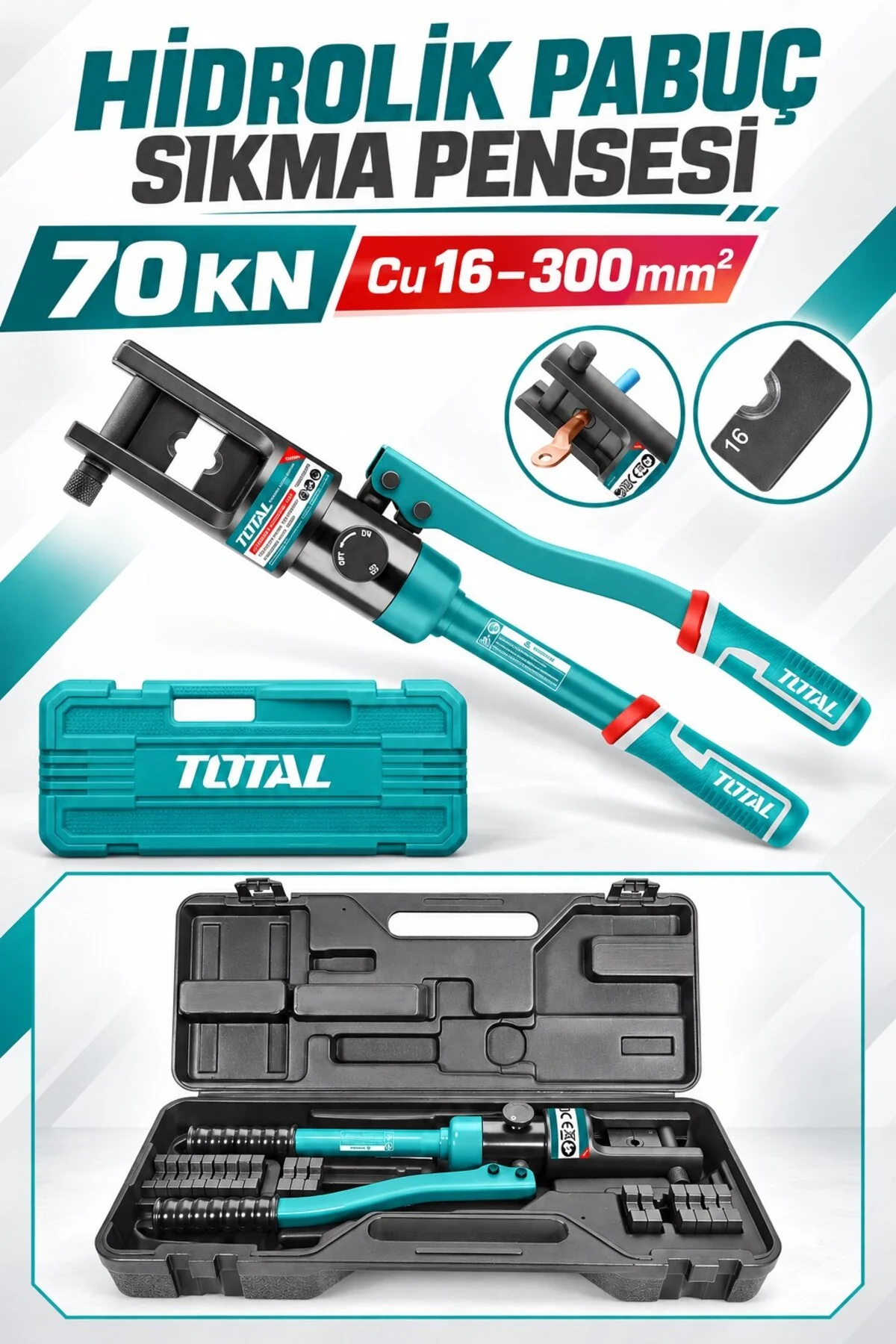 Profesyonel Hidrolik Kablo Pabuç Sıkma Pensesi – 70 kN, 16–240 mm², Full Kalıp Takımı Dahil - Görsel 2