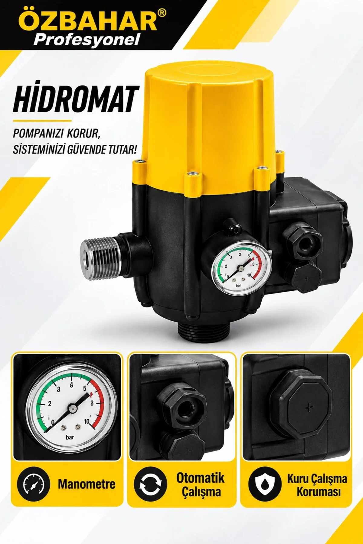 Profesyonel Hidromat – Otomatik Pompa Kontrolü, Manometre ve Kuru Çalışma Koruması - Görsel 2