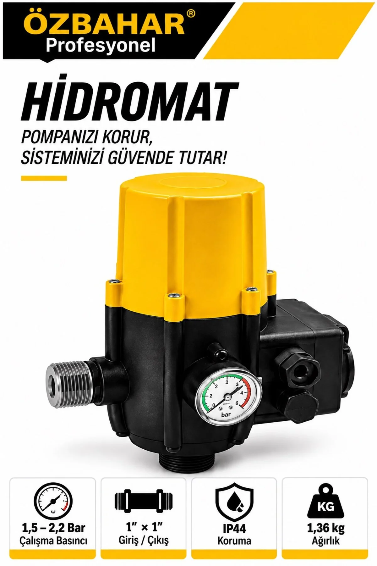 Profesyonel Hidromat – Otomatik Pompa Kontrolü, Manometre ve Kuru Çalışma Koruması - Görsel 4