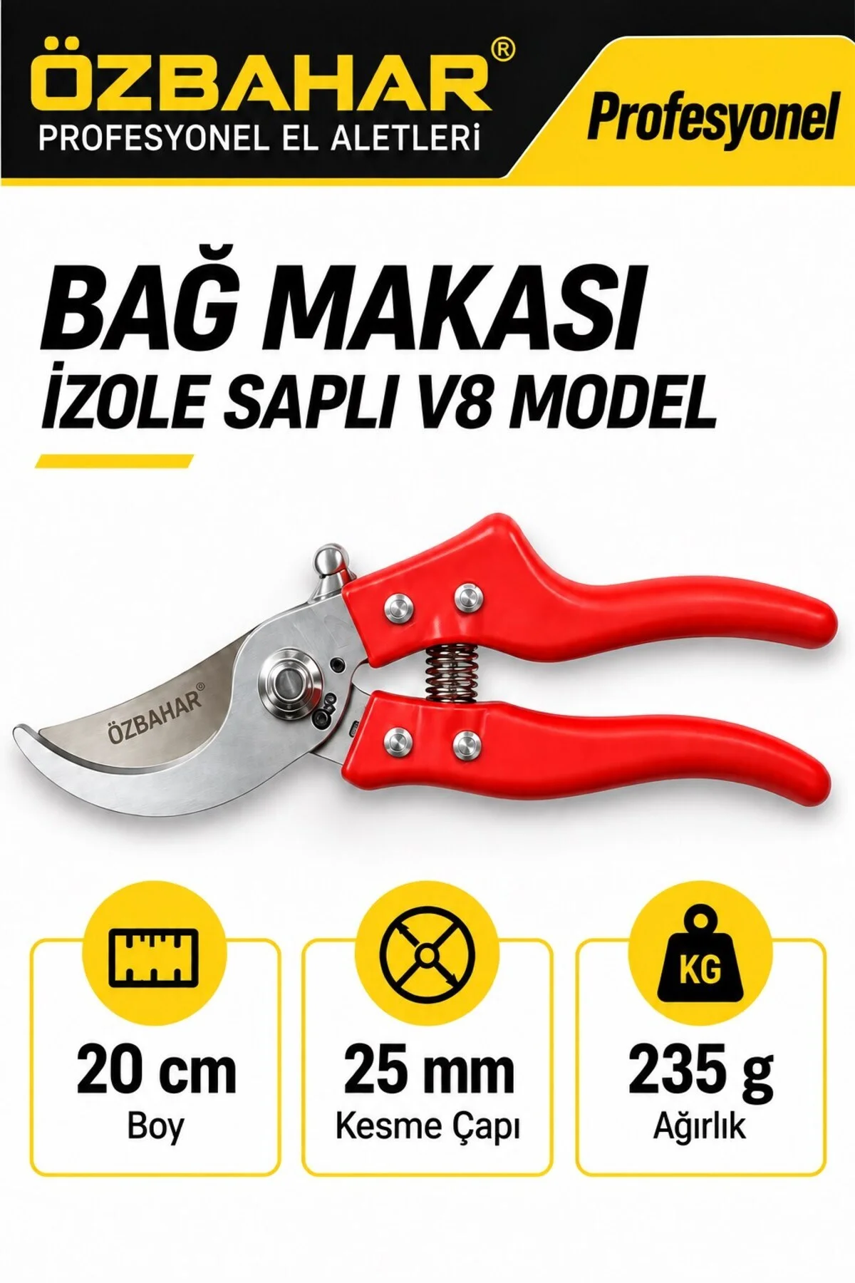 Profesyonel İzole Saplı Bağ ve Budama Makası, 25 mm Kesme Çapı, Güçlü Çene, El Yormayan Tasa Profesyonel İzole Saplı Bağ ve Budama Makası, 25 mm Kesme Çapı, Güçlü Çene, El Yormayan Tasa - Görsel 3