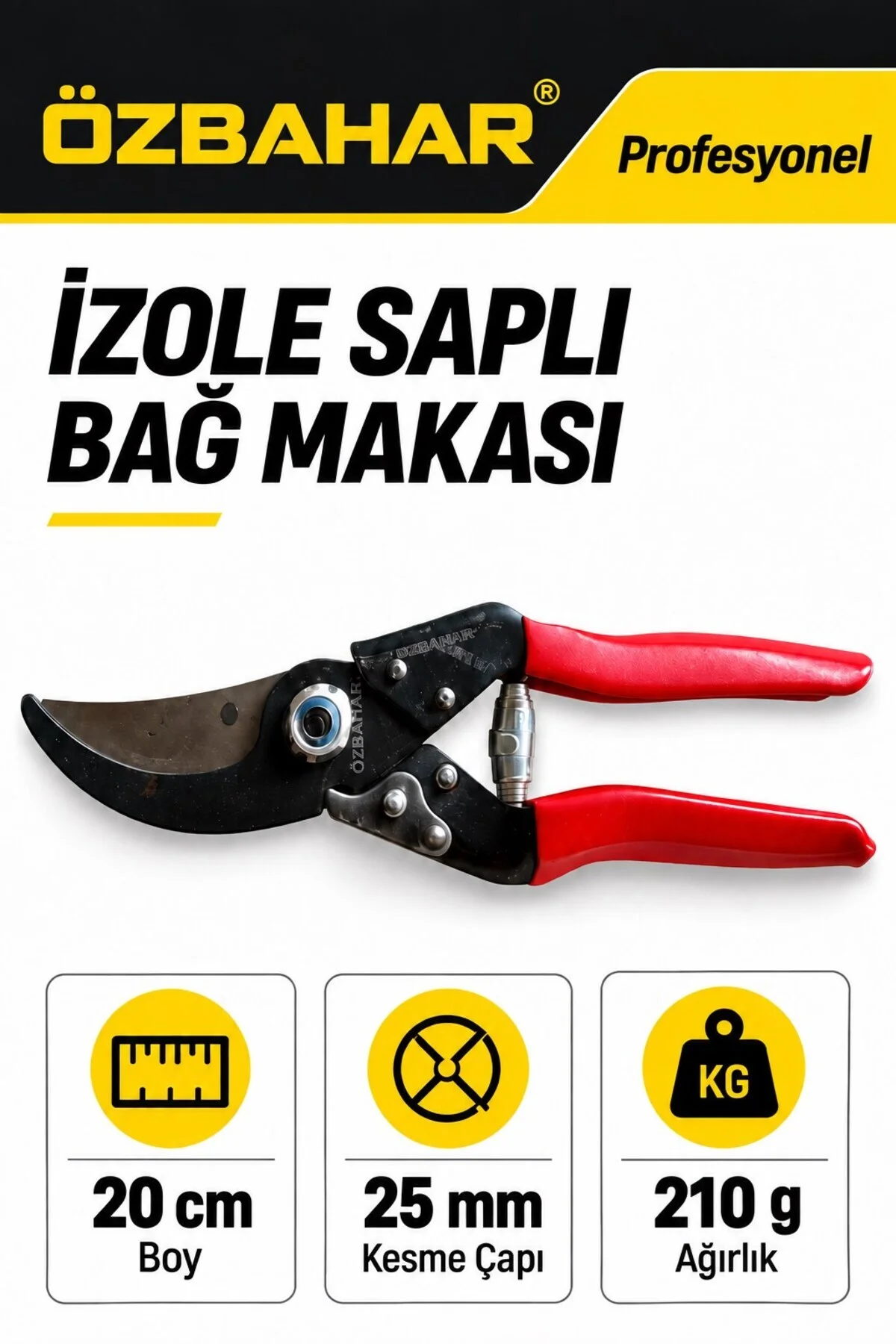 Profesyonel İzole Saplı Bağ ve Budama Makası, 25 mm Kesme Çapı, Güçlü Çene, El Yormayan Tasa Profesyonel İzole Saplı Bağ ve Budama Makası, 25 mm Kesme Çapı, Güçlü Çene, El Yormayan Tasa - Görsel 2