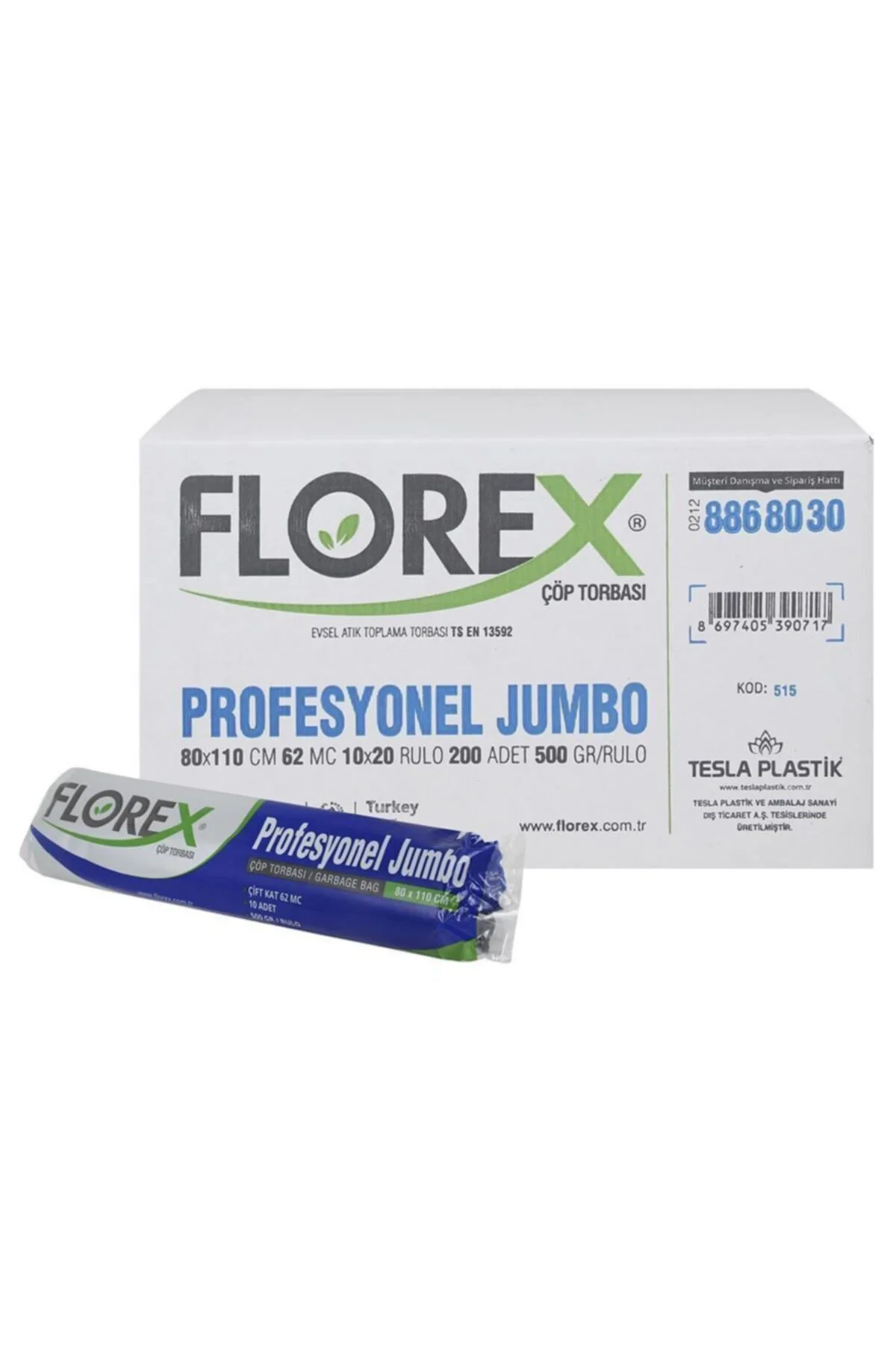 Profesyonel Jumbo Çöp Torbası 1 Koli 200 Adet 80 x 110 cm / 62 Mc