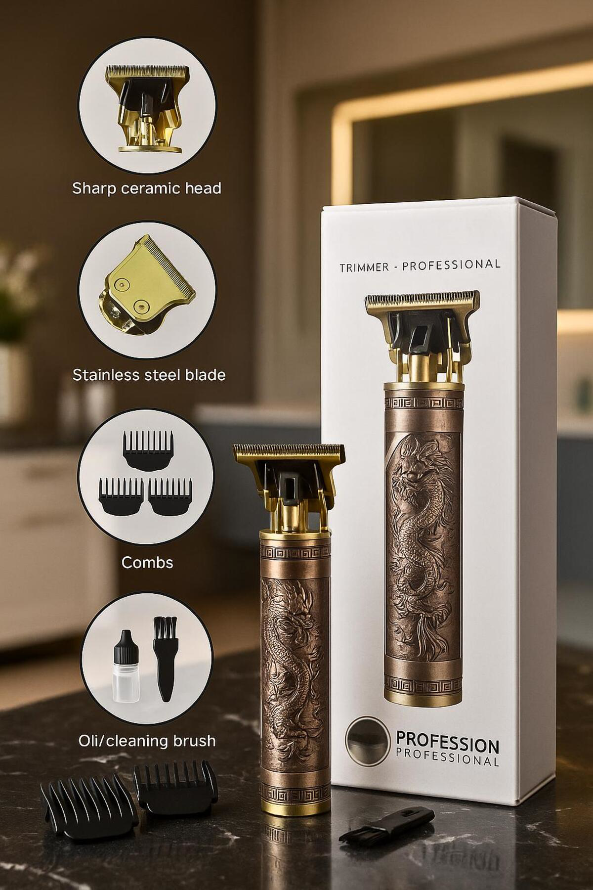 Profesyonel Kablosuz Metal Gövdeli Şarjlı Tıraş Makinesi – Dragon