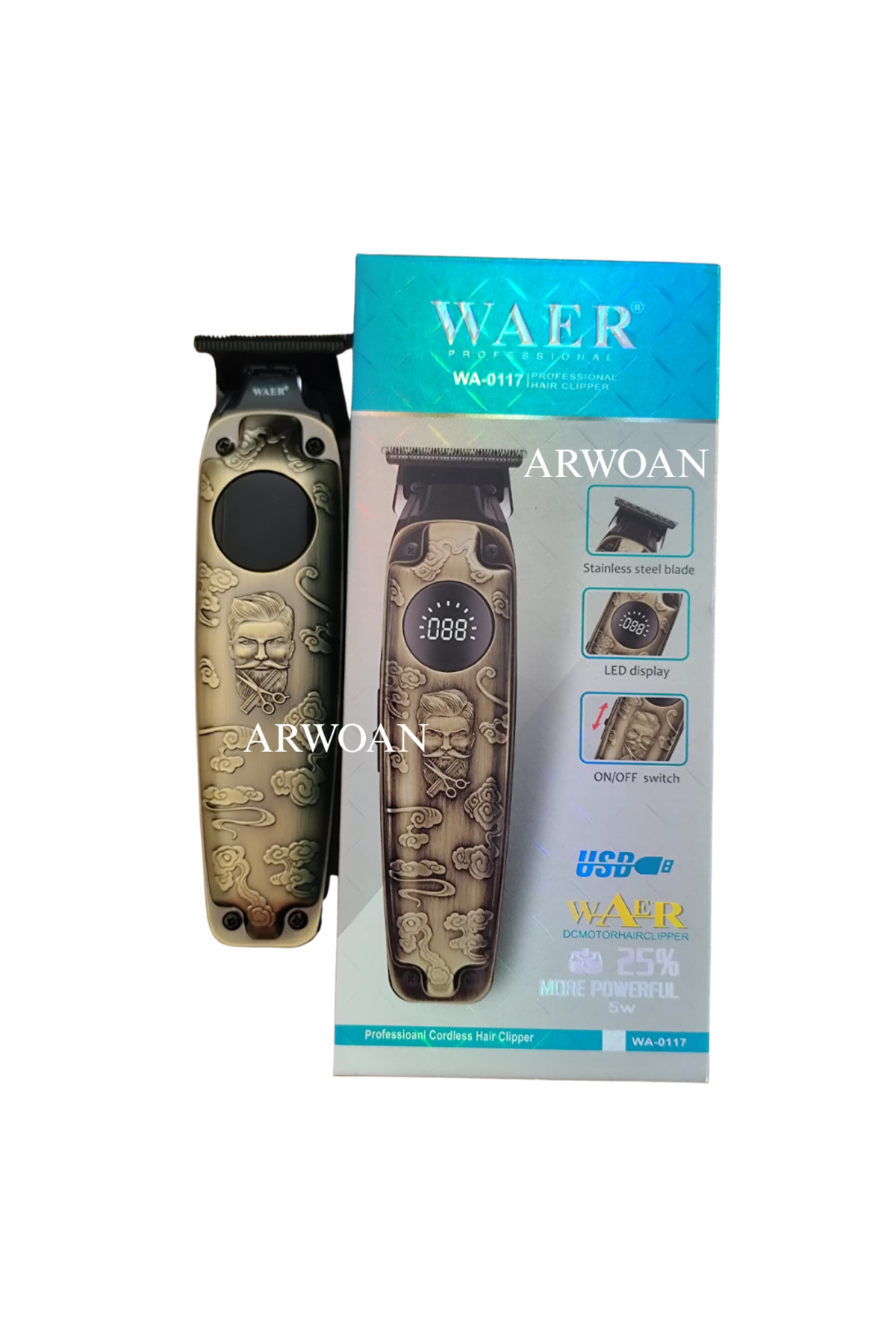 Arwoan Profesyonel Kablosuz Traş Makinesi Led Ekran, Paslanmaz Çelik Bıç