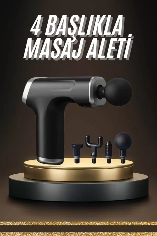 Profesyonel Masaj Tabancası Sporcu Masaj Aleti 4 Başlıklı Şarjlı Titreşimli