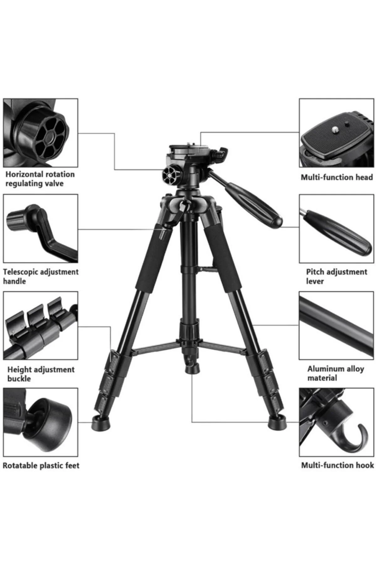 Profesyonel NP-8850 Kamera ve Telefon Standlı 175cm Ayarlanabilir Tripod - Yüksek Stabilite Tripod