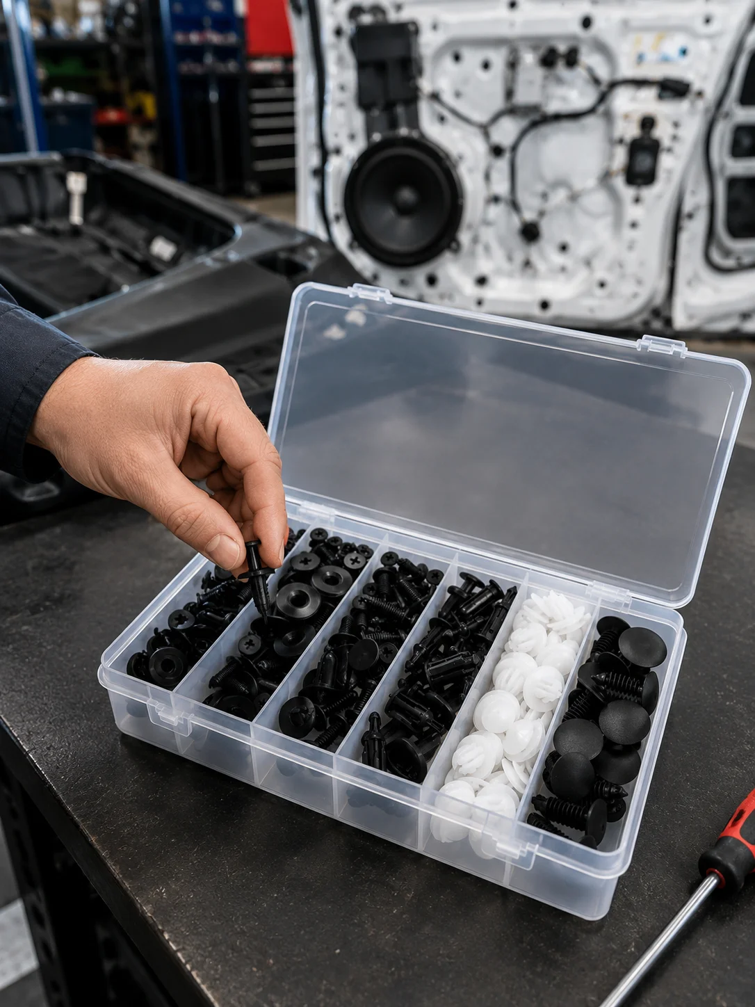 Profesyonel Oto Klips Tamir Seti 6 Farklı Model Plastik Sabitleme Pimi Organizer Kutulu