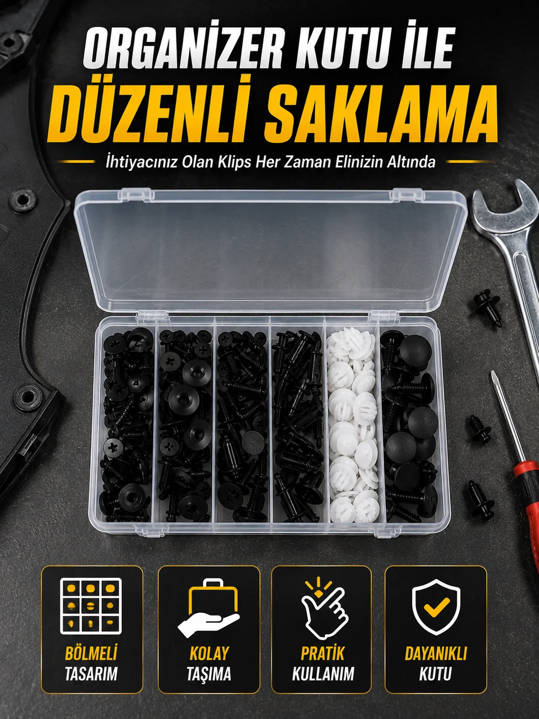 Profesyonel Oto Klips Tamir Seti 6 Farklı Model Plastik Sabitleme Pimi Organizer Kutulu Profesyonel Oto Klips Tamir Seti 6 Farklı Model Plastik Sabitleme Pimi Organizer Kutulu