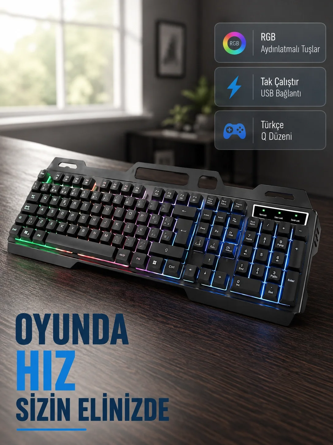 Profesyonel Oyuncu Klavye Mouse Seti – RGB Işıklı, Türkçe Q, DPI Ayarlı, Dayanıklı Gövde