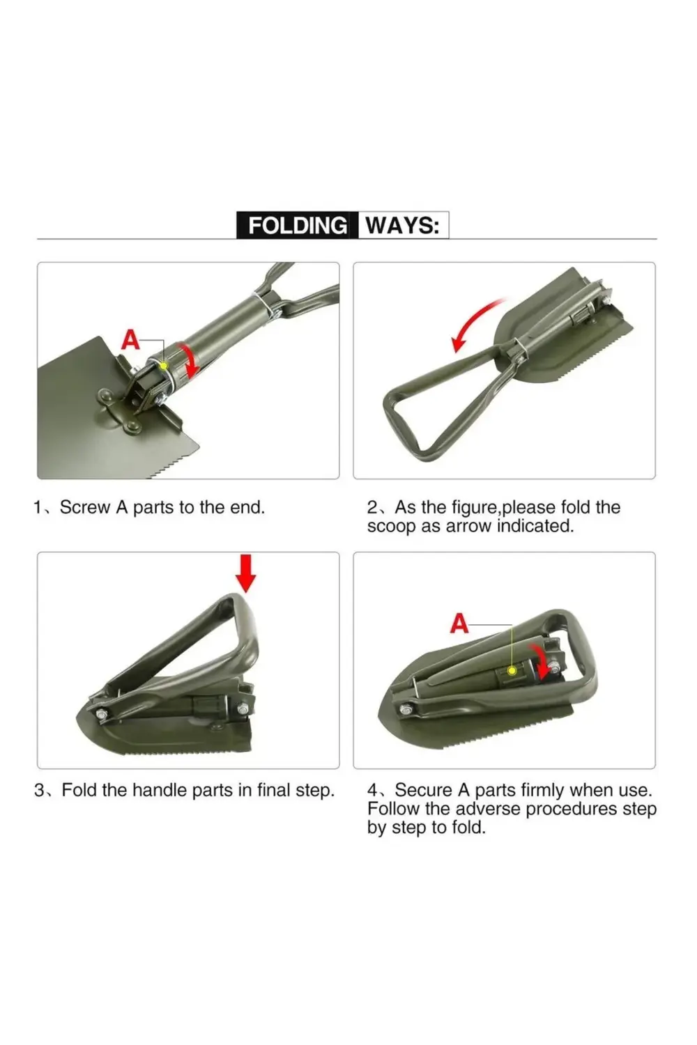 Profesyonel Portatif Katlanabilir Kürek ( Orta Boy 59 Cm )