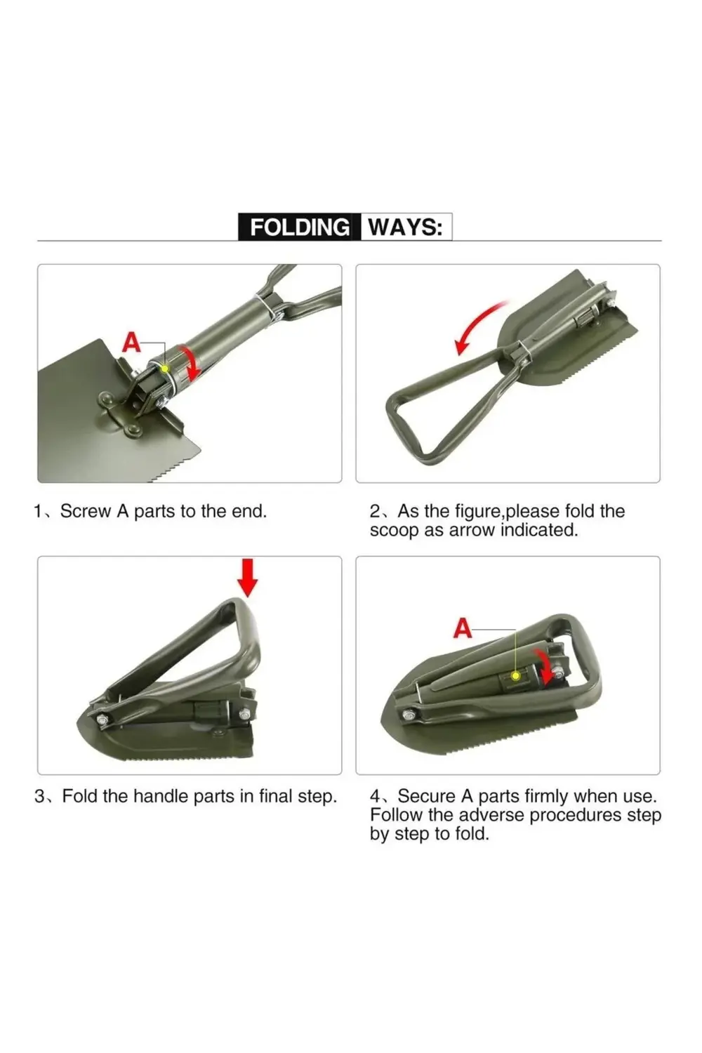 Profesyonel Portatif Katlanabilir Kürek ( Orta Boy 59 Cm )