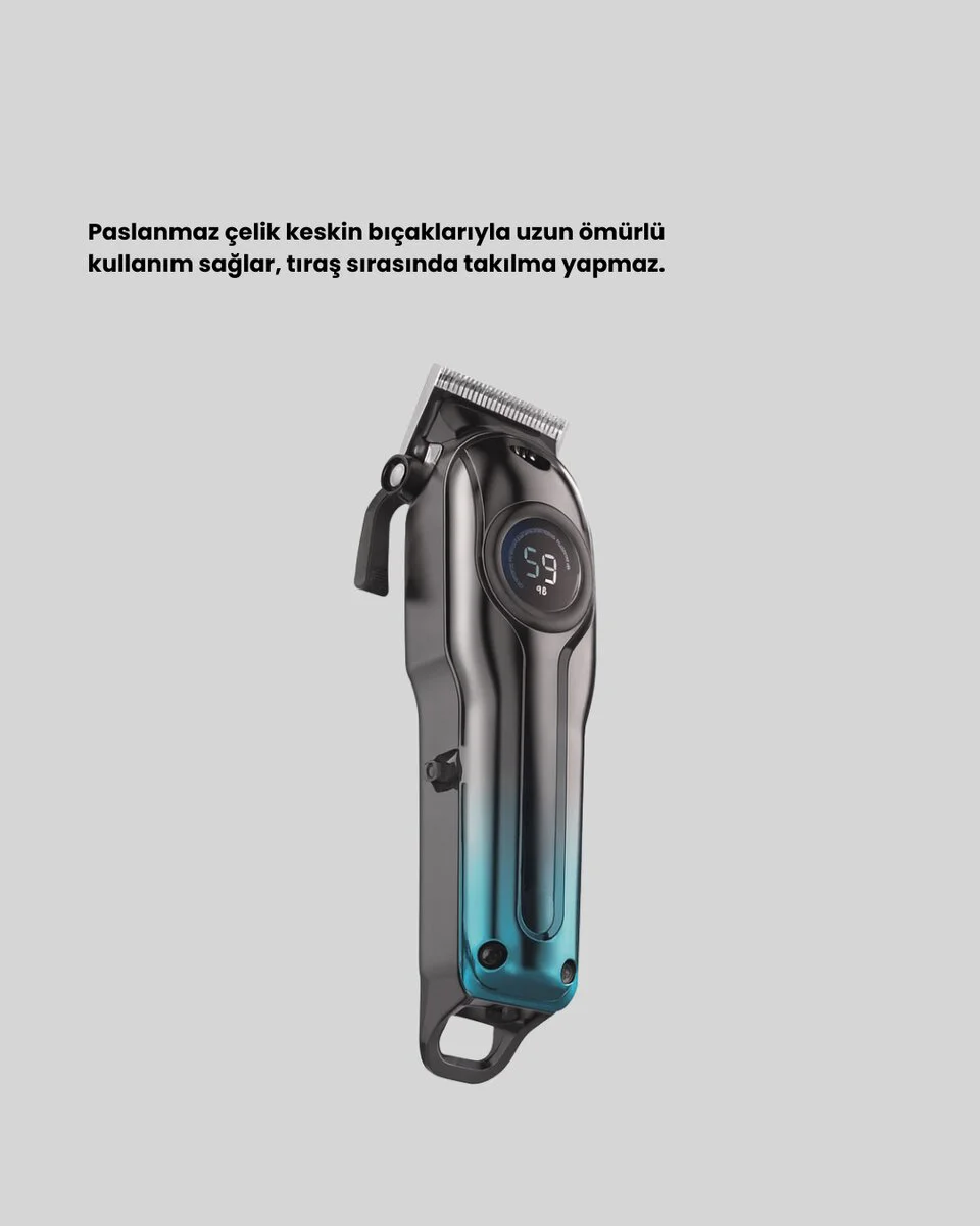 Profesyonel Saç Kesme Makinesi 2000 mAh Kablosuz LCD Ekranlı
