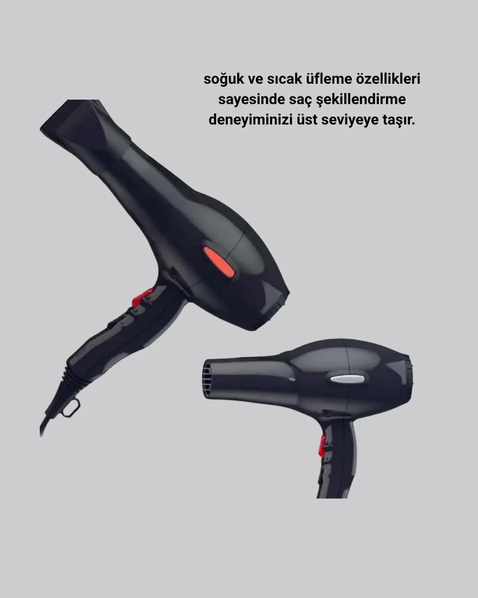 Profesyonel Saç Kurutma Makinesi – AC Motor Soğuk Üfleme 2 Hız Kademesi