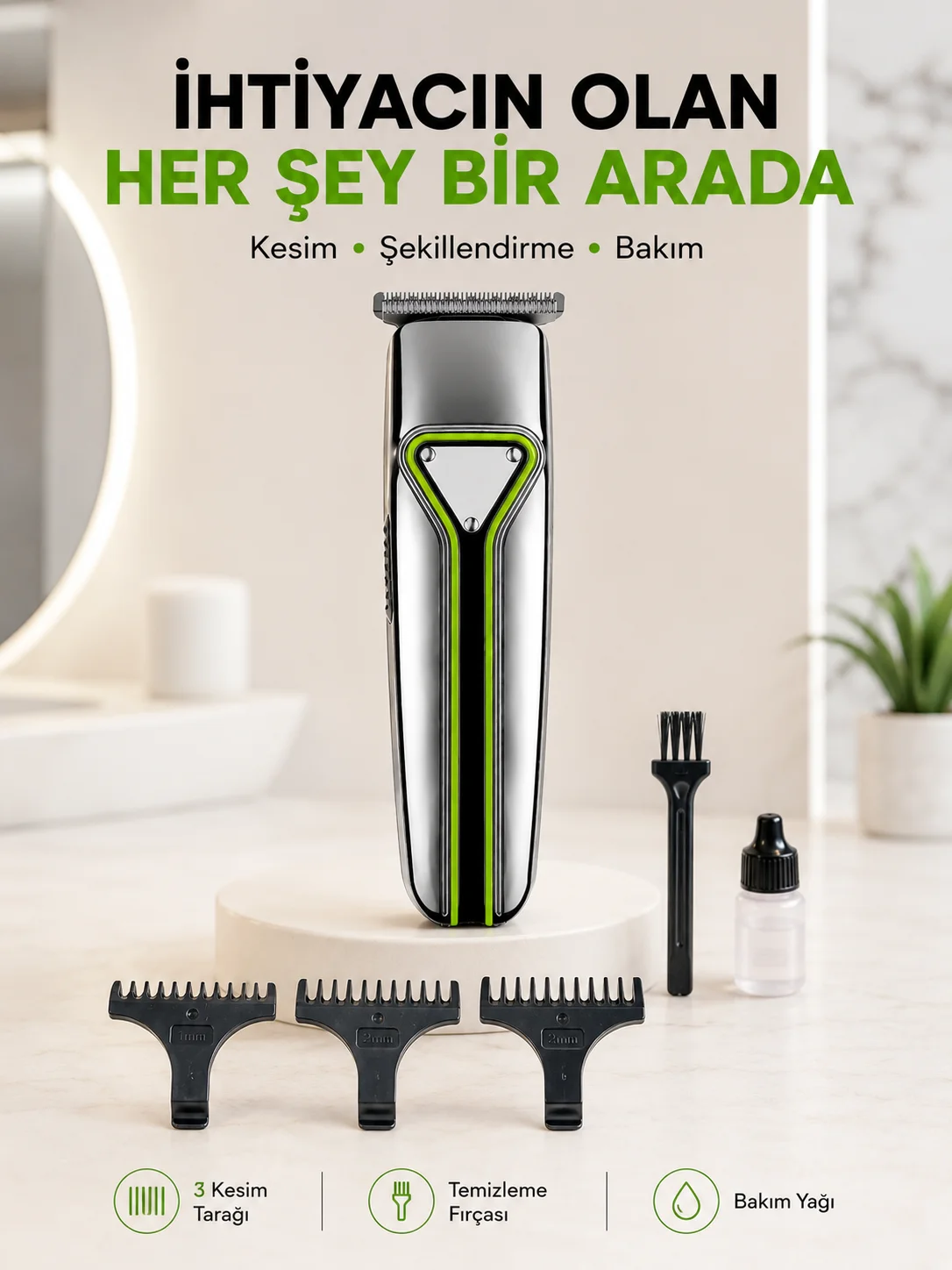 Profesyonel Saç Sakal Tıraş Makinesi T Bıçaklı Şarjlı Kablosuz 3 Taraklı Erkek Bakım Seti Fiyatı, Yorumları ve Özellikleri