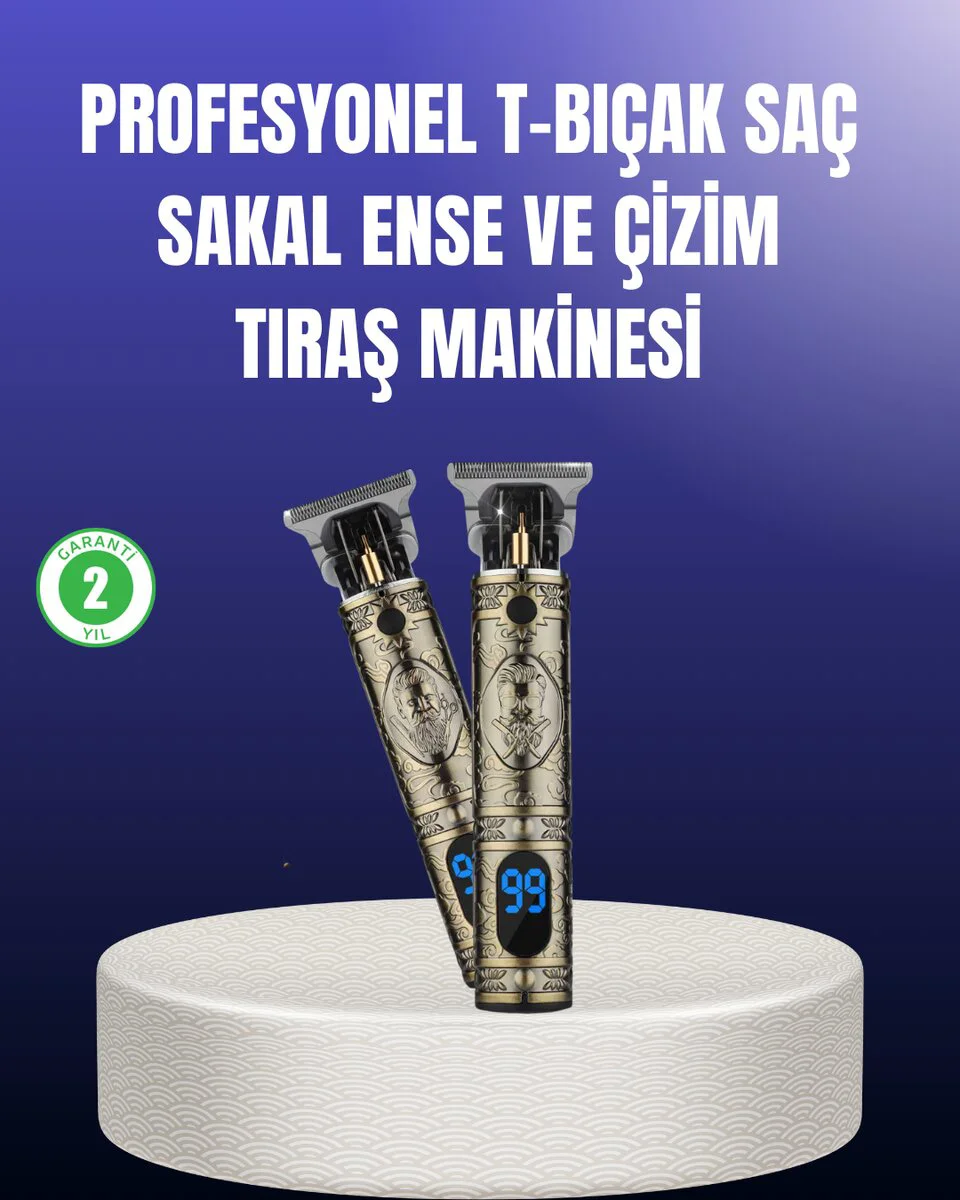 Profesyonel Şarjlı Tıraş Makinesi - Islak ve Kuru Kullanım, 0.1 mm T-Bıçak