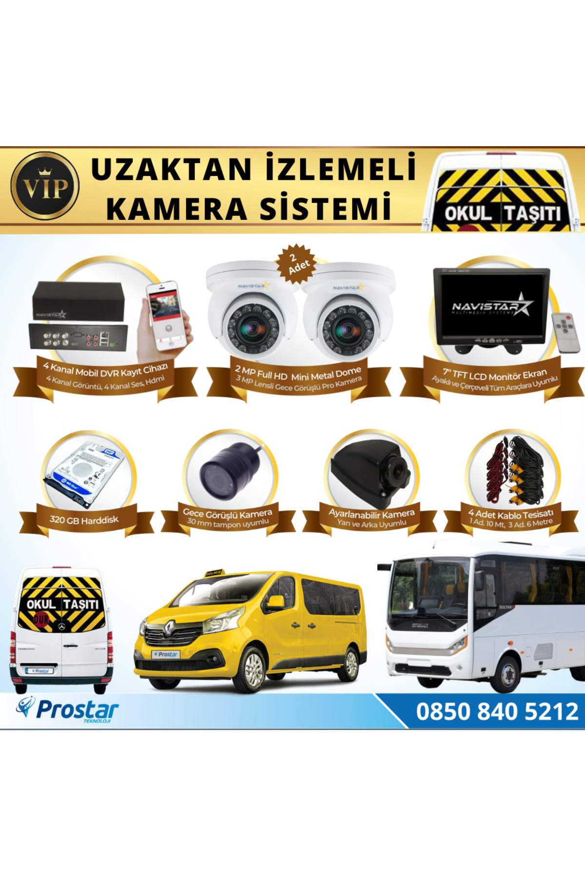 Navistar Profesyonel Servis Araç Kamera Seti 4 Kameralı Kayıtlı 320 Gb Har