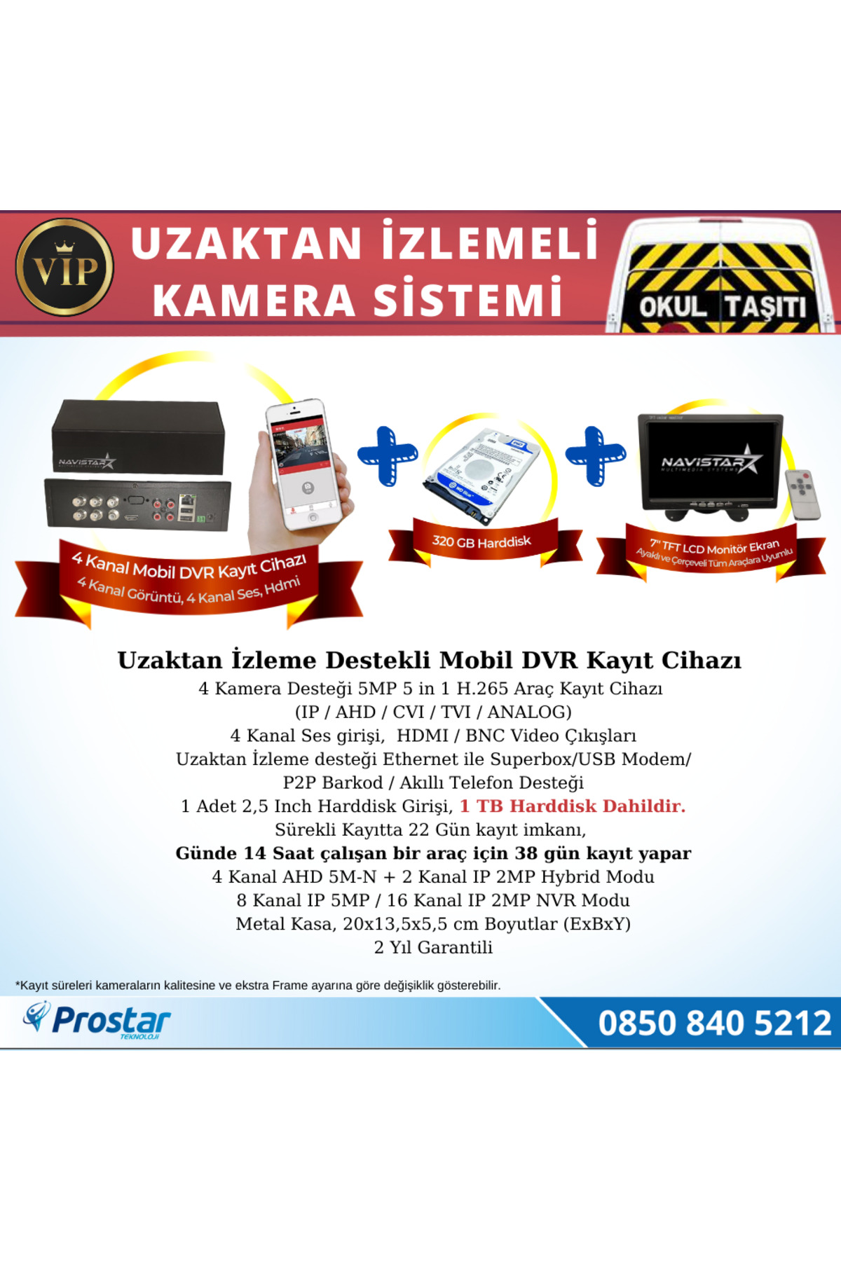 Prostarteknoloji Profesyonel Servis Araç Kamera Seti 4 Kameralı Kayıtlı 1 Tb Hardd