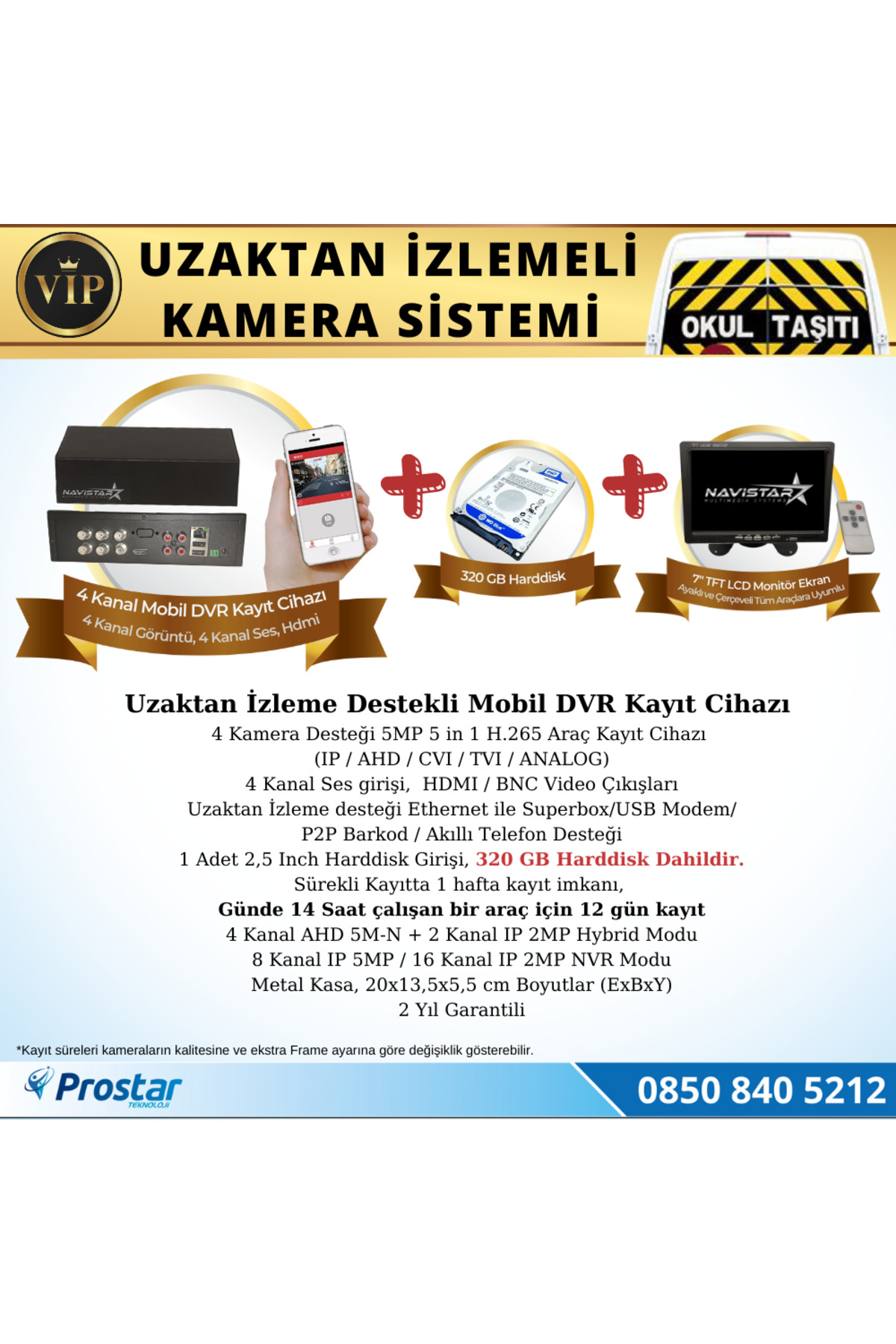 Navistar Profesyonel Servis Araç Kamera Seti 4 Kameralı Kayıtlı 320 Gb Har