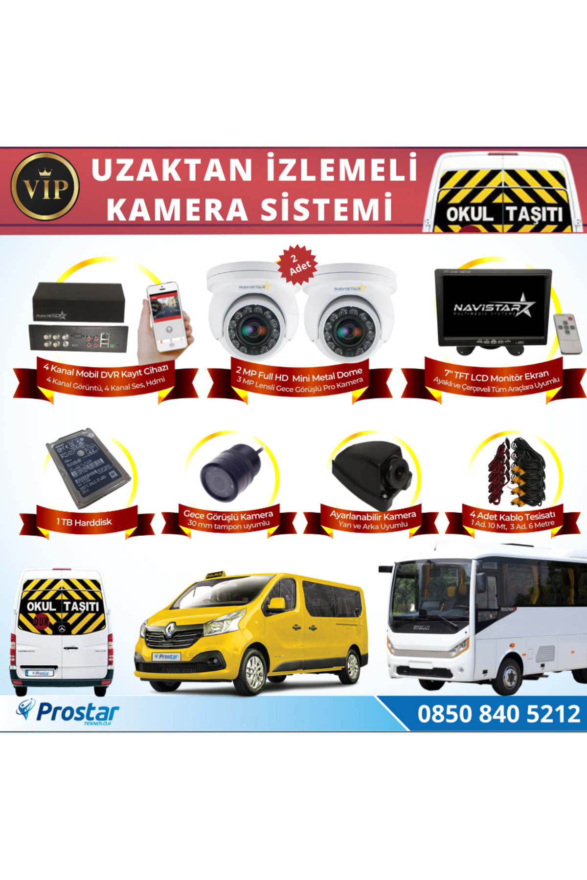 Prostarteknoloji Profesyonel Servis Araç Kamera Seti 4 Kameralı Kayıtlı 1 Tb Hardd