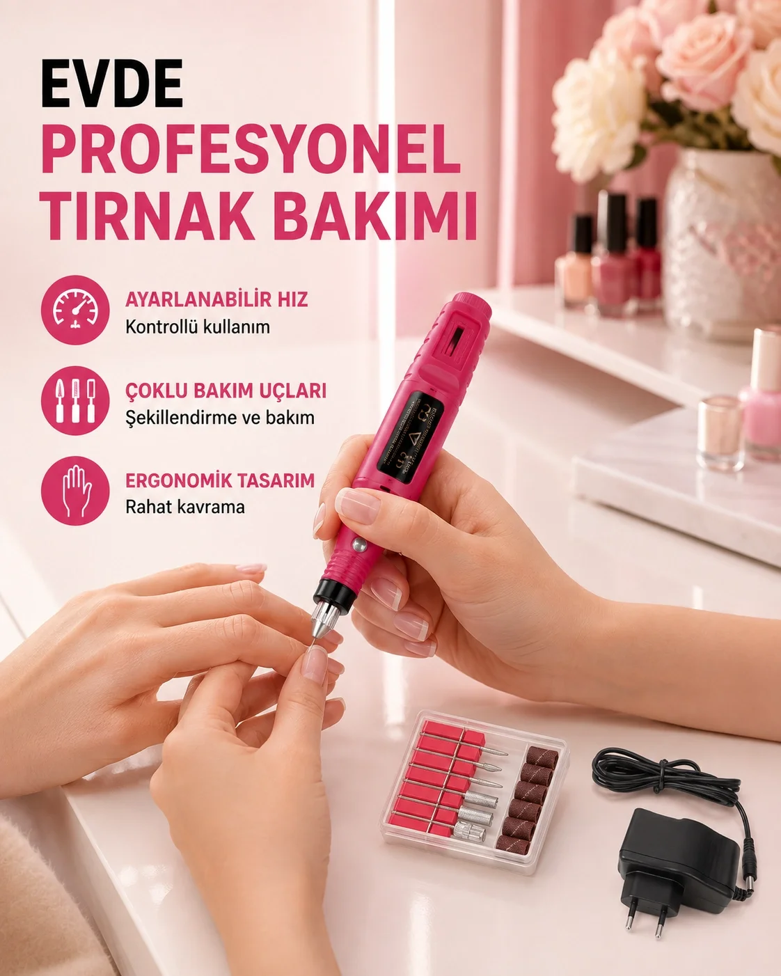 Profesyonel Tırnak Matkap Makinesi – USB Şarjlı, Ayarlanabilir Hız, Düşük Titreşimli ve Sessiz Çalışma Fiyatı, Yorumları ve Özellikleri