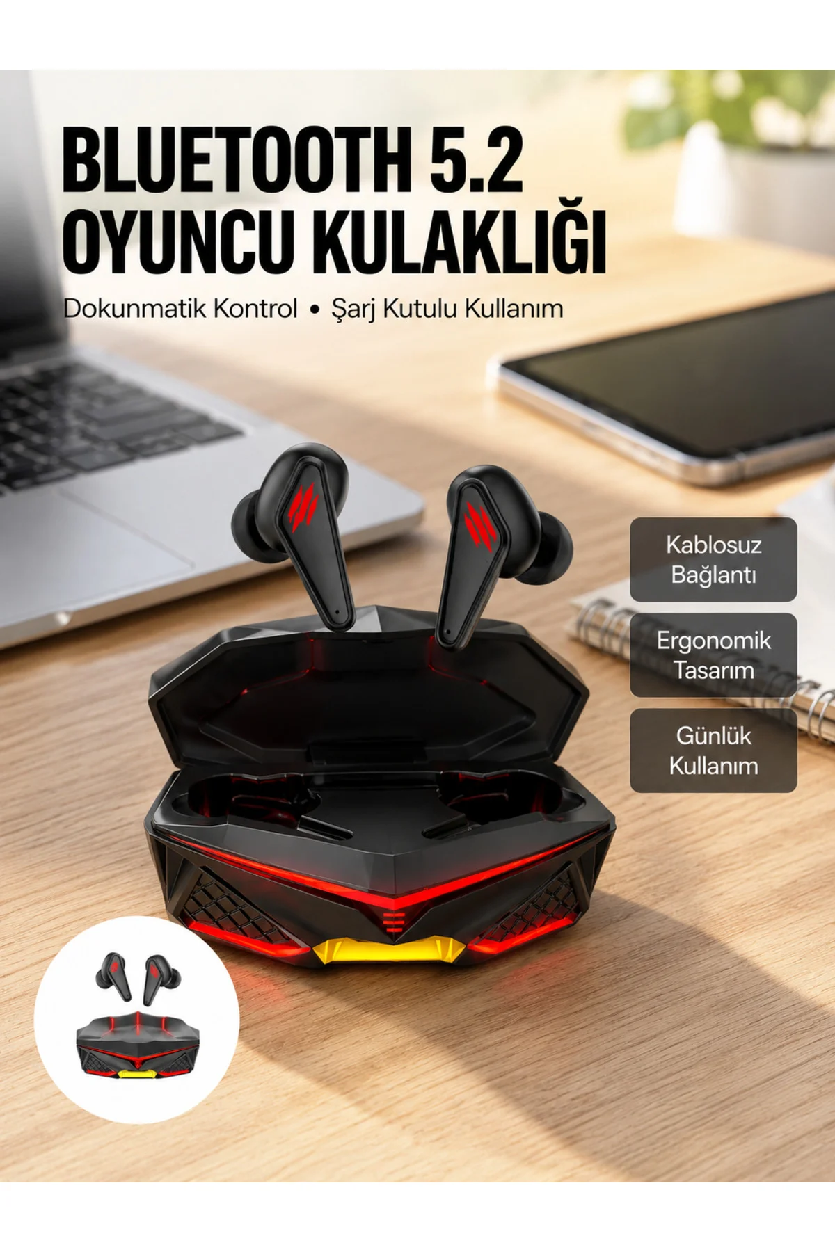 Profesyonel TWS Işıklı Kablosuz Bluetooth Kulaklık Oyuncu Kulaklığı Yeni Nesil Profesyonel TWS Işıklı Kablosuz Bluetooth Kulaklık Oyuncu Kulaklığı Yeni Nesil
