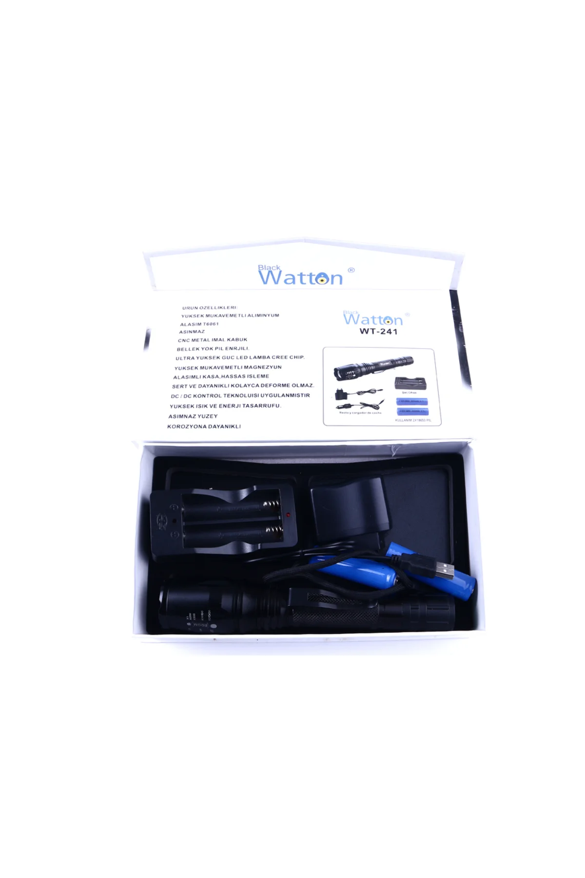 Profesyonel Tx6 Şarjlı Zoomlu El Feneri Watton Wt-241 Siyah