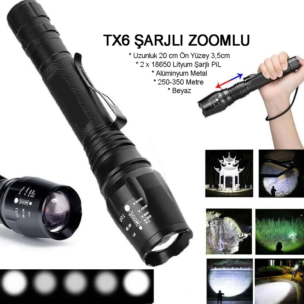 Profesyonel Tx6 Şarjlı Zoomlu El Feneri Wt-241 Profesyonel Tx6 Şarjlı Zoomlu El Feneri Wt-241
