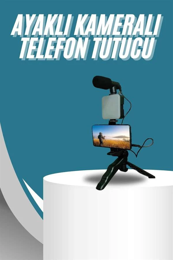 Profesyonel Video Making Kit Telefon Tutucu Vlog ve Mini LED Işıklı Mikrofon Seti