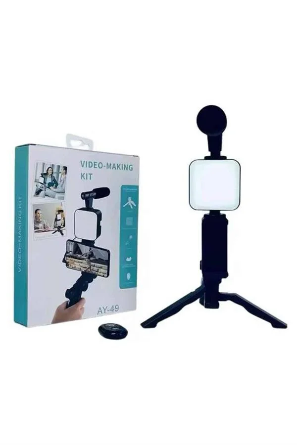 Profesyonel Video Making Kit Telefon Tutucu Vlog ve Mini LED Işıklı Mikrofon Seti