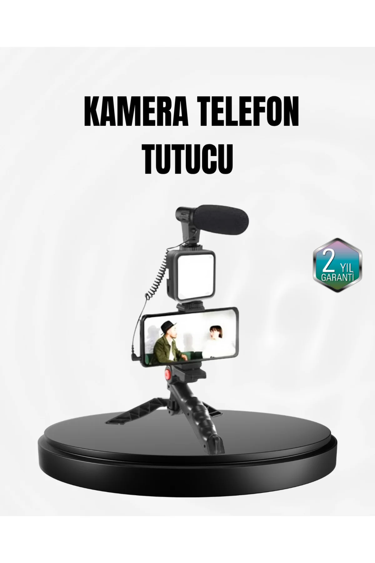 Profesyonel Vlog Çekim Kiti LED Işıklı Tripod Mikrofonlu Telefon Seti
