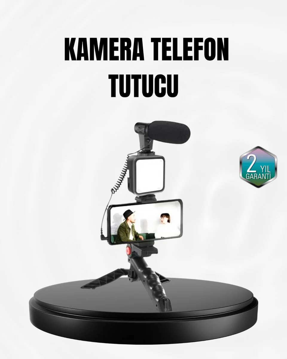 Profesyonel Vlog Çekim Kiti: LED Işıklı Tripod, Mikrofon ve Bluetooth Kumandalı Telefon Seti