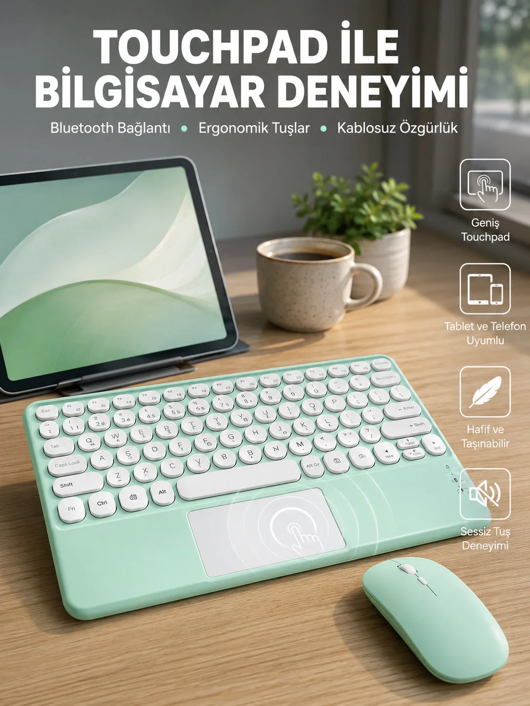 Profesyonel Wifi Q Klavye Bluetooth Klavye Touchpad 10.8 Inç Yeni Nesil