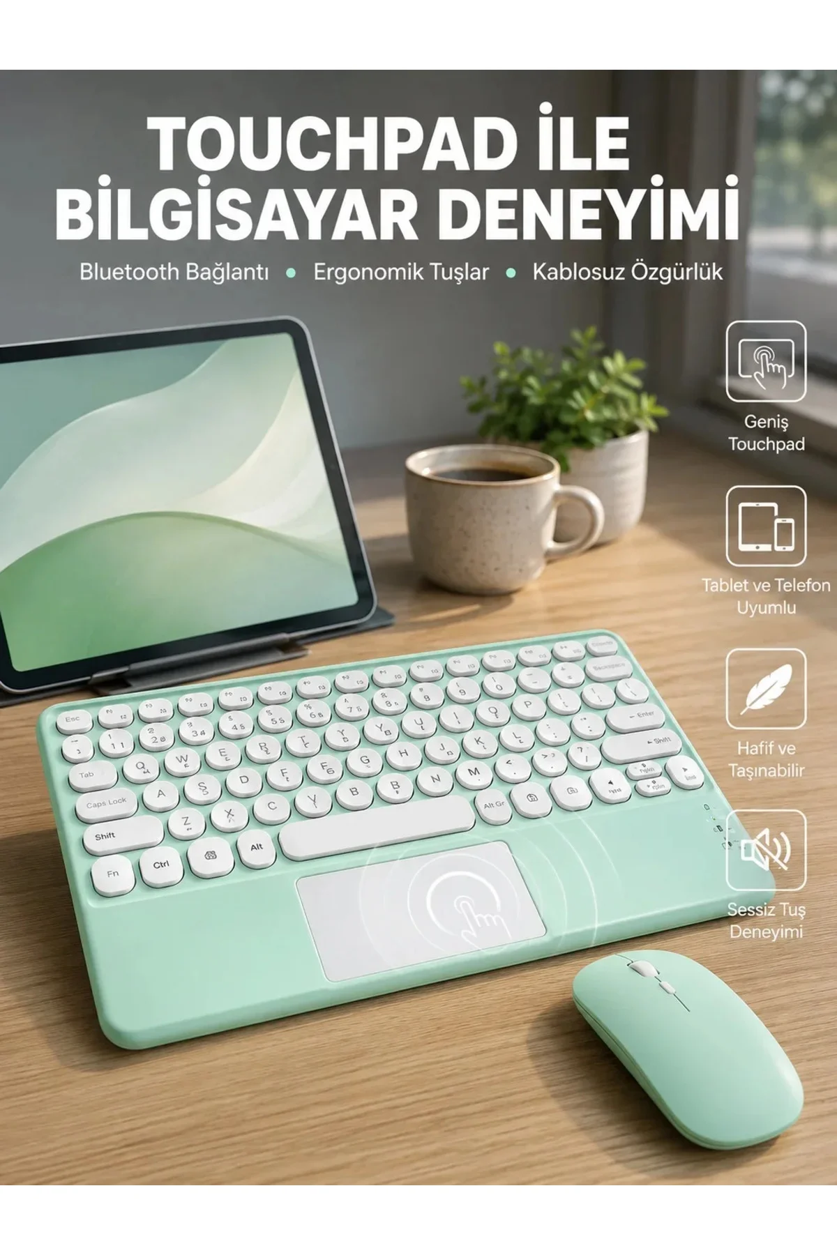 Profesyonel Wifi Q Klavye Bluetooth Klavye Touchpad 10.8 Inç Yeni Nesil
