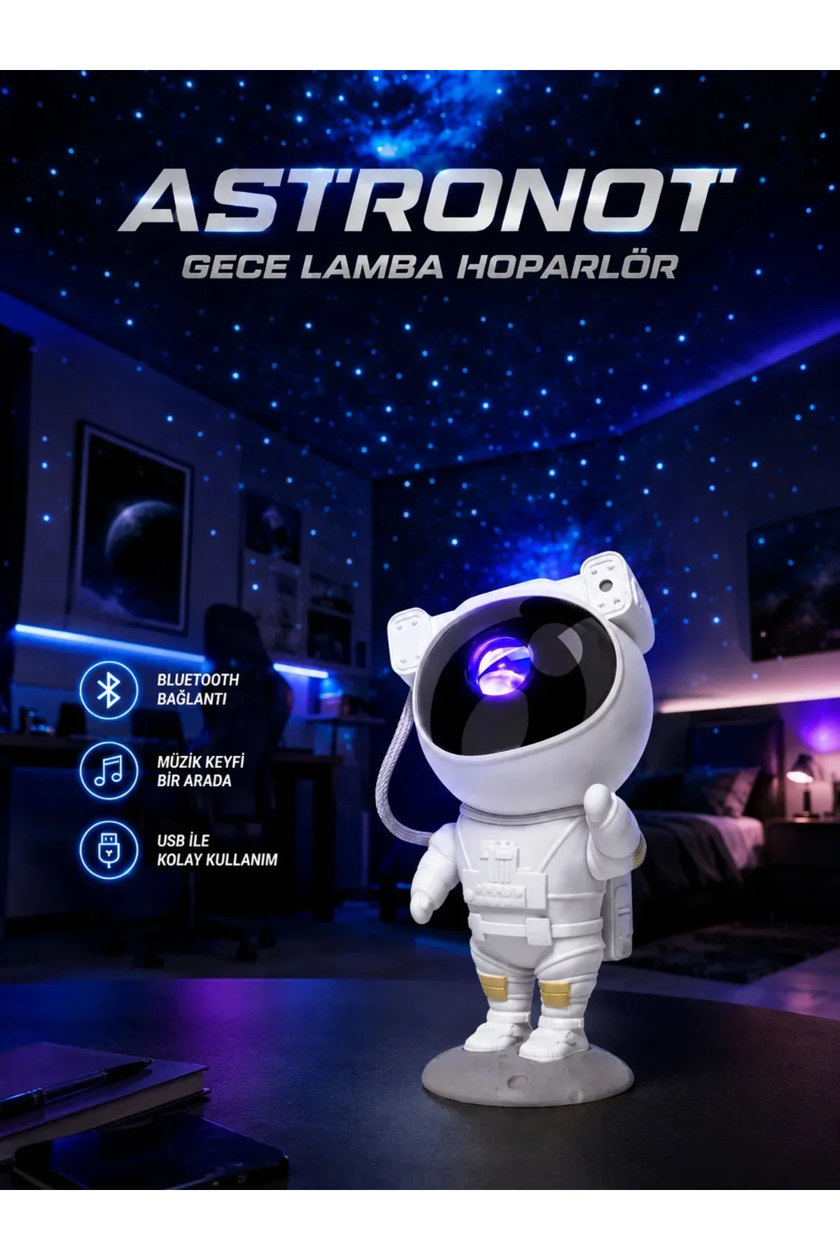 Projeksiyon Astronot Lamba Speaker Sevimli Astronot Bluetooth Hoparlör Yeni Nesil
