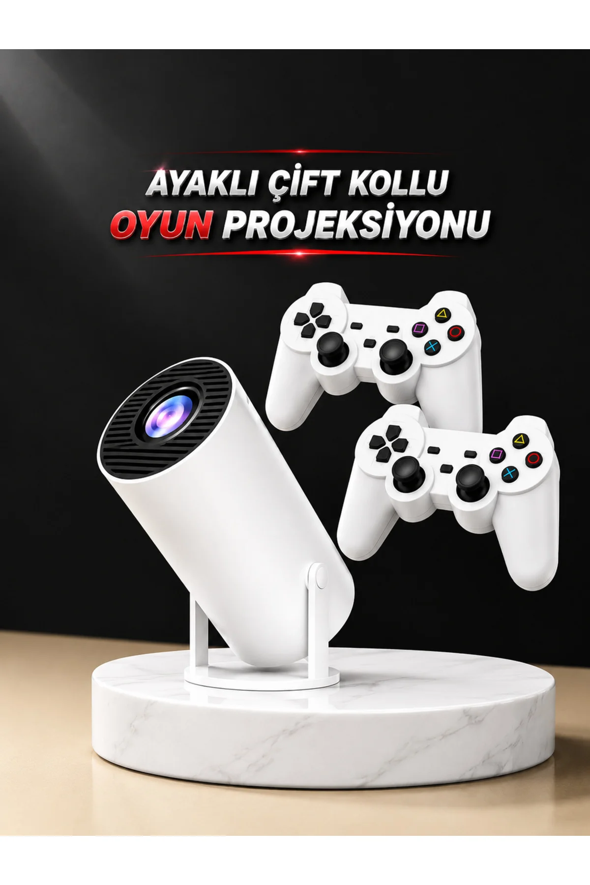 Projeksiyon Cihazı Video Oyun Konsolu Projektör Taşınabilir Ayaklı Çift Kollu 4K Çözünürlüklü